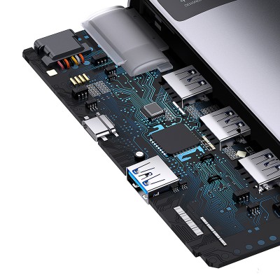 Переходник/Адаптер BASEUS Metal Gleam Series 4-in-1, Разветвитель, Type-C - 4xUSB3.0, серый Переходник/Адаптер BASEUS Metal Gleam Series 4-in-1, Разветвитель, Type-C - 4xUSB3.0, серый