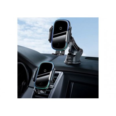 Автомобильный держатель BASEUS Light Electric, с беспроводной зарядкой, 15W, черный, на воздуховод+присоска, Qi Автомобильный держатель BASEUS Light Electric, с беспроводной зарядкой, 15W, черный, на воздуховод+присоска, Qi