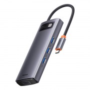 Переходник/Адаптер BASEUS Starjoy Series 6-in-1, Разветвитель, Type-C - 3xUSB3.0+ HDMI+PD+VGA, серый