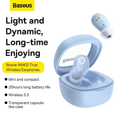 Беспроводные наушники BASEUS WM02, Bluetooth, 40 мАч, синий Беспроводные наушники BASEUS WM02, Bluetooth, 40 мАч, синий