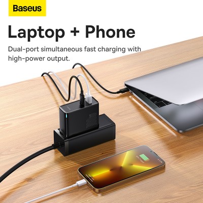 Зарядное устройство BASEUS GaN5 Pro Fast Charger USB+Type-C + Кабель Type-C-Type-C, 5A, 100W, черный Зарядное устройство BASEUS GaN5 Pro Fast Charger USB+Type-C + Кабель Type-C-Type-C, 5A, 100W, черный