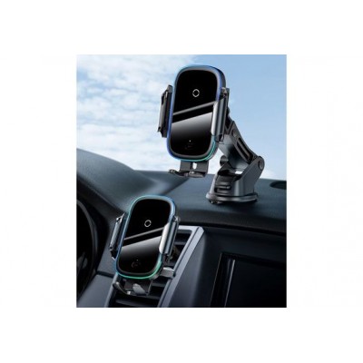 Автомобильный держатель BASEUS Light Electric, с беспроводной зарядкой, 15W, черный, на воздуховод+присоска, Qi Автомобильный держатель BASEUS Light Electric, с беспроводной зарядкой, 15W, черный, на воздуховод+присоска, Qi