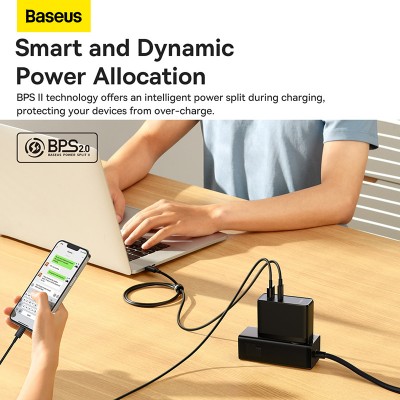 Зарядное устройство BASEUS GaN5 Pro Fast Charger USB+Type-C + Кабель Type-C-Type-C, 5A, 100W, черный Зарядное устройство BASEUS GaN5 Pro Fast Charger USB+Type-C + Кабель Type-C-Type-C, 5A, 100W, черный