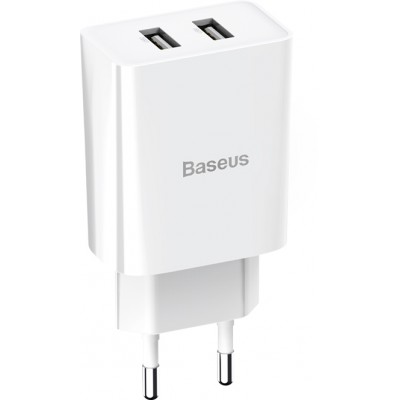 Зарядное устройство BASEUS Speed Mini Dual U Travel 2*USB + Кабель USB-Lightning, 2.1A, 10.5W, белый Зарядное устройство BASEUS Speed Mini Dual U Travel 2*USB + Кабель USB-Lightning, 2.1A, 10.5W, белый