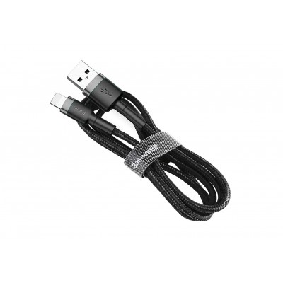 Кабель USB BASEUS Cafule, USB - Lightning, 2.4А, 1 м, серый+черный Кабель USB BASEUS Cafule, USB - Lightning, 2.4А, 1 м, серый+черный