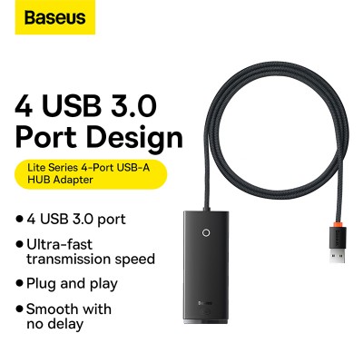 Переходник/Адаптер BASEUS Lite Series 4-Port, Разветвитель, USB - 4xUSB3.0, черный, кабель 1м Переходник/Адаптер BASEUS Lite Series 4-Port, Разветвитель, USB - 4xUSB3.0, черный, кабель 1м