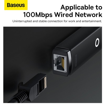 Переходник/Адаптер BASEUS Lite Series Ethernet Adapter, Type-C - RJ45 (100Mbps), черный Переходник/Адаптер BASEUS Lite Series Ethernet Adapter, Type-C - RJ45 (100Mbps), черный