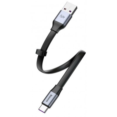 Кабель USB BASEUS Simple HW, USB - Type-C, 5А, 23 см, серый+черный Кабель USB BASEUS Simple HW, USB - Type-C, 5А, 23 см, серый+черный