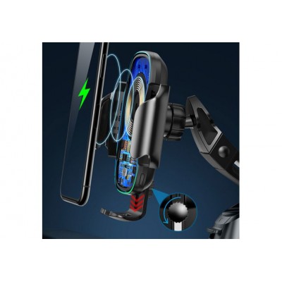 Автомобильный держатель BASEUS Light Electric, с беспроводной зарядкой, 15W, черный, на воздуховод+присоска, Qi Автомобильный держатель BASEUS Light Electric, с беспроводной зарядкой, 15W, черный, на воздуховод+присоска, Qi