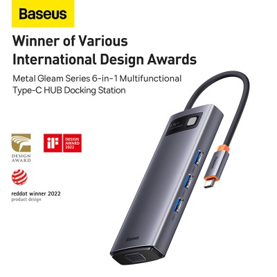 Переходник/Адаптер BASEUS Starjoy Series 6-in-1, Разветвитель, Type-C - 3xUSB3.0+ HDMI+PD+VGA, серый Переходник/Адаптер BASEUS Starjoy Series 6-in-1, Разветвитель, Type-C - 3xUSB3.0+ HDMI+PD+VGA, серый