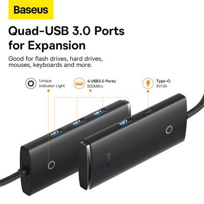 Переходник/Адаптер BASEUS Lite Series 4-Port, Разветвитель, USB - 4xUSB3.0, черный, кабель 1м Переходник/Адаптер BASEUS Lite Series 4-Port, Разветвитель, USB - 4xUSB3.0, черный, кабель 1м