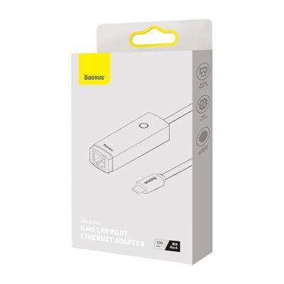 Переходник/Адаптер BASEUS Lite Series Ethernet Adapter, Type-C - RJ45 (100Mbps), черный Переходник/Адаптер BASEUS Lite Series Ethernet Adapter, Type-C - RJ45 (100Mbps), черный
