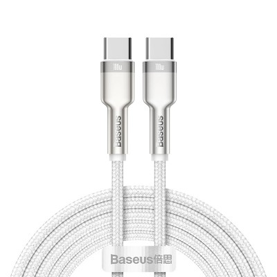 Кабель USB-C BASEUS Cafule Series Metal, Type-C - Type-C, 5A, 100W, 2 м, белый Кабель USB-C BASEUS Cafule Series Metal, Type-C - Type-C, 5A, 100W, 2 м, белый