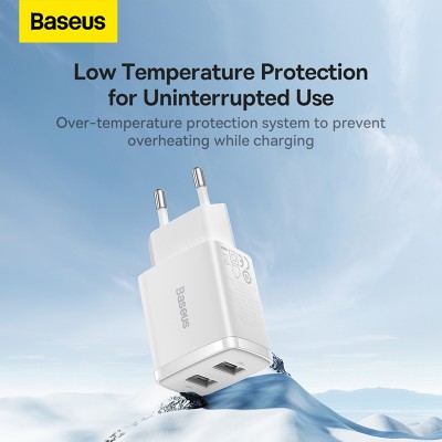 Зарядное устройство BASEUS Compact Charger 2U 2*USB, 2.1A, 10.5W, белый Зарядное устройство BASEUS Compact Charger 2U 2*USB, 2.1A, 10.5W, белый