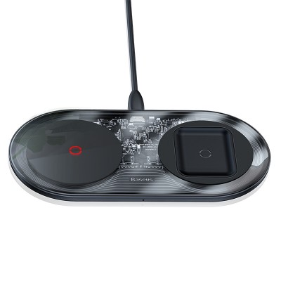 Беспроводное зарядное устройство BASEUS Simple 2in1, 2A, 18W, прозрачный черный Беспроводное зарядное устройство BASEUS Simple 2in1, 2A, 18W, прозрачный черный