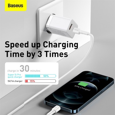 Зарядное устройство BASEUS Super Si Pro USB+Type-C, 3A, 30W, белый Зарядное устройство BASEUS Super Si Pro USB+Type-C, 3A, 30W, белый