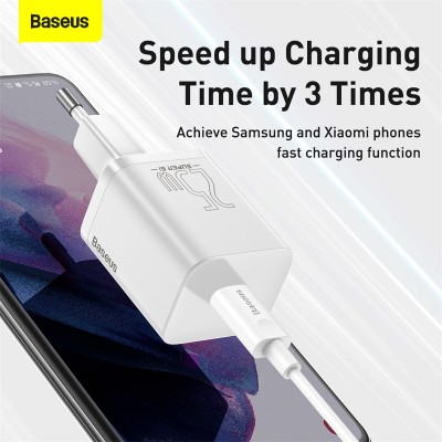 Зарядное устройство BASEUS Super Si USB-C + Кабель Type-C-Type-C, 3A, 25W, белый Зарядное устройство BASEUS Super Si USB-C + Кабель Type-C-Type-C, 3A, 25W, белый
