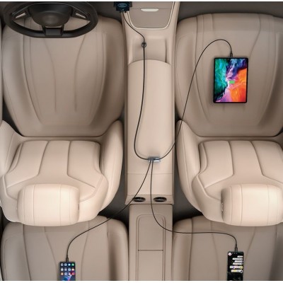 Автомобильное зарядное устройство BASEUS Share Together, USB + разветвитель 3*USB+USB-C, 5A, серый Автомобильное зарядное устройство BASEUS Share Together, USB + разветвитель 3*USB+USB-C, 5A, серый
