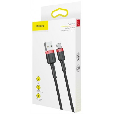 Кабель USB BASEUS Cafule, USB - Type-C, 2А, 2 м, красный+черный Кабель USB BASEUS Cafule, USB - Type-C, 2А, 2 м, красный+черный