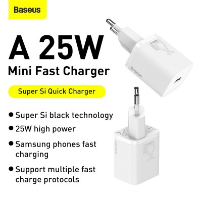Зарядное устройство BASEUS Super Si USB-C + Кабель Type-C-Type-C, 3A, 25W, белый Зарядное устройство BASEUS Super Si USB-C + Кабель Type-C-Type-C, 3A, 25W, белый