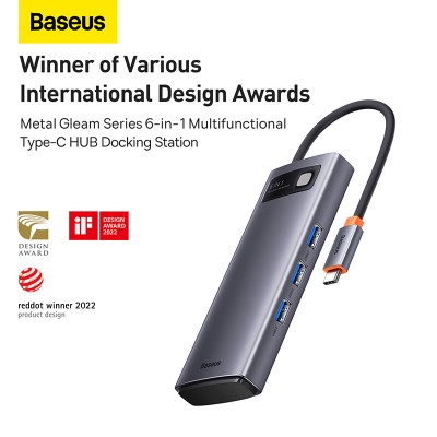 Переходник/Адаптер BASEUS Starjoy Series 6-in-1, Разветвитель, Type-C - 3xUSB3.0+ HDMI+PD+RJ45, серый Переходник/Адаптер BASEUS Starjoy Series 6-in-1, Разветвитель, Type-C - 3xUSB3.0+ HDMI+PD+RJ45, серый