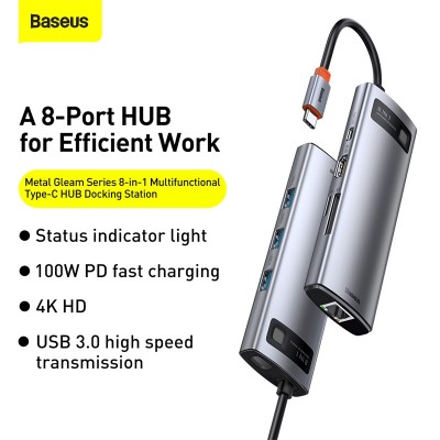 Переходник/Адаптер BASEUS Starjoy Series 8-in-1, Разветвитель, Type-C - USB3.0 + USB2.0 + HDMI + PD + 4K HD + RJ45 + SD/ Переходник/Адаптер BASEUS Starjoy Series 8-in-1, Разветвитель, Type-C - USB3.0 + USB2.0 + HDMI + PD + 4K HD + RJ45 + SD/