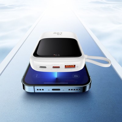 Портативный аккумулятор BASEUS Qpow Pro Digital Display Fast Charge 20W iP Edition, 3A, 10000 мА⋅ч, белый, с кабелем Typ Портативный аккумулятор BASEUS Qpow Pro Digital Display Fast Charge 20W iP Edition, 3A, 10000 мА⋅ч, белый, с кабелем Typ