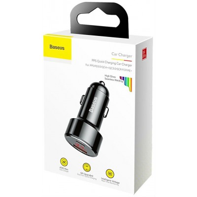 Автомобильное зарядное устройство BASEUS Magic C20C, USB+USB-C, 5A, 45W, черный, дисплей Автомобильное зарядное устройство BASEUS Magic C20C, USB+USB-C, 5A, 45W, черный, дисплей