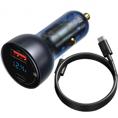 Автомобильное зарядное устройство BASEUS Particular, USB+USB-C + Кабель Type-C-Type-C, 5A, 65W, темно-серый, дисплей Автомобильное зарядное устройство BASEUS Particular, USB+USB-C + Кабель Type-C-Type-C, 5A, 65W, темно-серый, дисплей