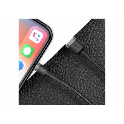Кабель USB BASEUS Cafule, USB - Lightning, 2.4А, 1 м, серый+черный Кабель USB BASEUS Cafule, USB - Lightning, 2.4А, 1 м, серый+черный
