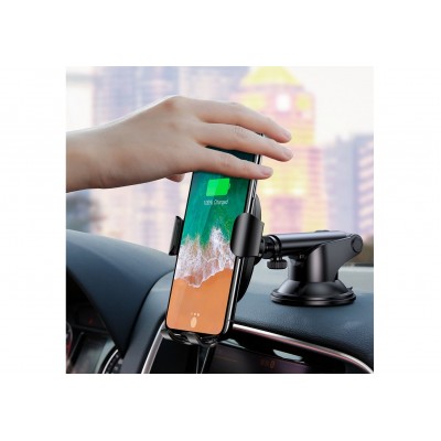 Автомобильный держатель BASEUS Gravity Car Mount, с беспроводной зарядкой, 2A, 10W, черный, на присоске Автомобильный держатель BASEUS Gravity Car Mount, с беспроводной зарядкой, 2A, 10W, черный, на присоске