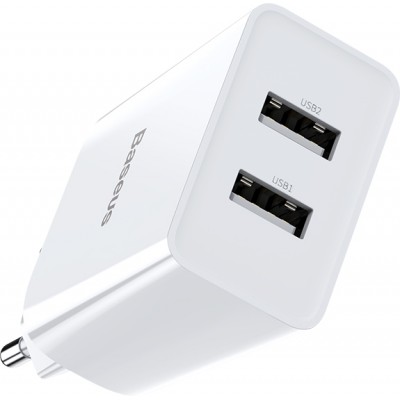 Зарядное устройство BASEUS Speed Mini Dual U Travel 2*USB + Кабель USB-Lightning, 2.1A, 10.5W, белый Зарядное устройство BASEUS Speed Mini Dual U Travel 2*USB + Кабель USB-Lightning, 2.1A, 10.5W, белый