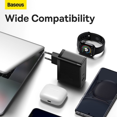 Зарядное устройство BASEUS GaN5 Pro Fast Charger USB+Type-C + Кабель Type-C-Type-C, 5A, 100W, черный Зарядное устройство BASEUS GaN5 Pro Fast Charger USB+Type-C + Кабель Type-C-Type-C, 5A, 100W, черный