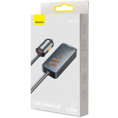 Автомобильное зарядное устройство BASEUS Share Together, USB + разветвитель 3*USB+USB-C, 5A, серый Автомобильное зарядное устройство BASEUS Share Together, USB + разветвитель 3*USB+USB-C, 5A, серый