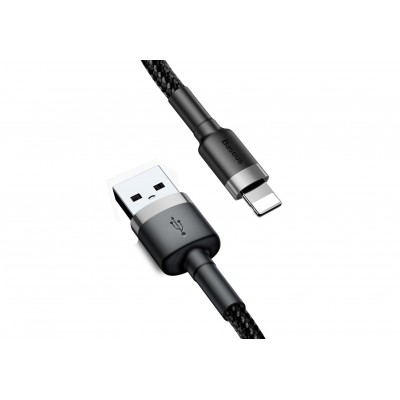 Кабель USB BASEUS Cafule, USB - Lightning, 2.4А, 1 м, серый+черный Кабель USB BASEUS Cafule, USB - Lightning, 2.4А, 1 м, серый+черный