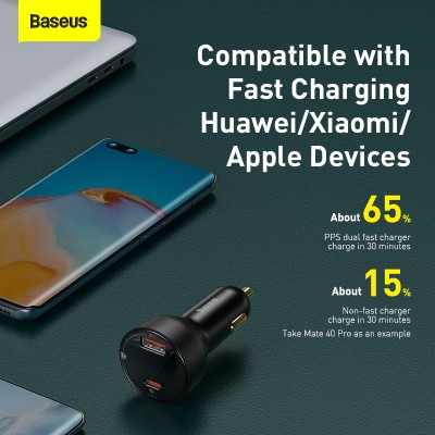 Автомобильное зарядное устройство BASEUS Superme Digital Display, USB+USB-C, 5A, 100W, черный Автомобильное зарядное устройство BASEUS Superme Digital Display, USB+USB-C, 5A, 100W, черный