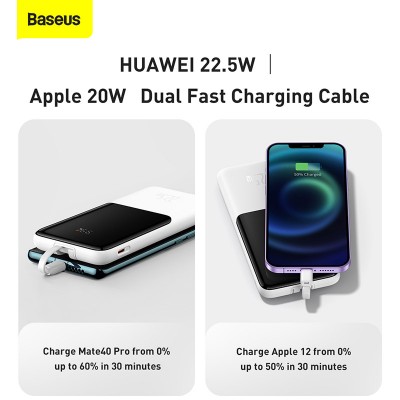 Портативный аккумулятор BASEUS Elf Digital Display 22.5W, 2.4A, 10000 мА⋅ч, белый Портативный аккумулятор BASEUS Elf Digital Display 22.5W, 2.4A, 10000 мА⋅ч, белый