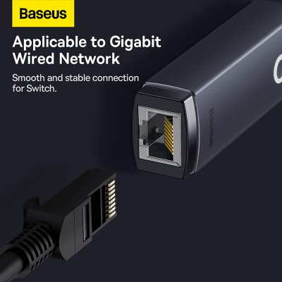 Переходник/Адаптер BASEUS Lite Series Ethernet Adapter (Aluminum Alloy), USB A- RJ45 (1000Mbps), серый Переходник/Адаптер BASEUS Lite Series Ethernet Adapter (Aluminum Alloy), USB A- RJ45 (1000Mbps), серый