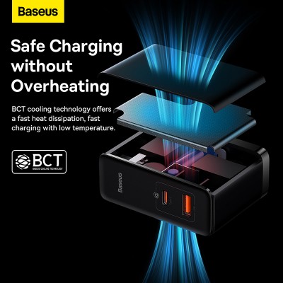 Зарядное устройство BASEUS GaN5 Pro Fast Charger USB+Type-C + Кабель Type-C-Type-C, 5A, 100W, черный Зарядное устройство BASEUS GaN5 Pro Fast Charger USB+Type-C + Кабель Type-C-Type-C, 5A, 100W, черный