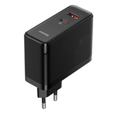 Зарядное устройство BASEUS GaN5 Pro Fast Charger USB+Type-C + Кабель Type-C-Type-C, 5A, 100W, черный Зарядное устройство BASEUS GaN5 Pro Fast Charger USB+Type-C + Кабель Type-C-Type-C, 5A, 100W, черный