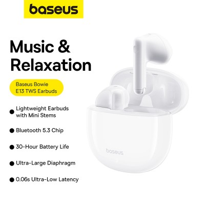 Беспроводные наушники BASEUS E13(Overseas Edition), Bluetooth, белый Беспроводные наушники BASEUS E13(Overseas Edition), Bluetooth, белый