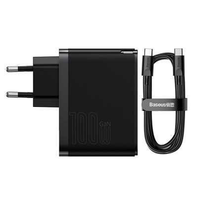 Зарядное устройство BASEUS GaN5 Pro Fast Charger USB+Type-C + Кабель Type-C-Type-C, 5A, 100W, черный Зарядное устройство BASEUS GaN5 Pro Fast Charger USB+Type-C + Кабель Type-C-Type-C, 5A, 100W, черный