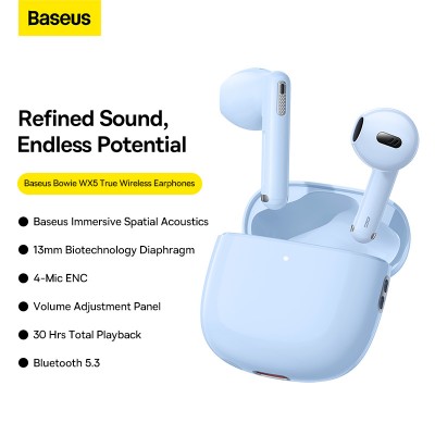 Беспроводные наушники BASEUS WX5(Overseas Edition), Bluetooth, голубой Беспроводные наушники BASEUS WX5(Overseas Edition), Bluetooth, голубой
