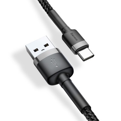 Кабель USB BASEUS Cafule, USB - Type-C, 2А, 3 м, серый+черный Кабель USB BASEUS Cafule, USB - Type-C, 2А, 3 м, серый+черный