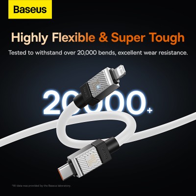 Кабель USB-C BASEUS CoolPlay Series Fast Charging, Type-C - Lightning, 20W, 2 м, белый Кабель USB-C BASEUS CoolPlay Series Fast Charging, Type-C - Lightning, 20W, 2 м, белый