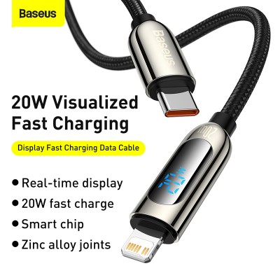 Кабель USB-C BASEUS Display Fast Charging, Type-C - Lightning, 2,22А, 20W, 1 м, черный Кабель USB-C BASEUS Display Fast Charging, Type-C - Lightning, 2,22А, 20W, 1 м, черный