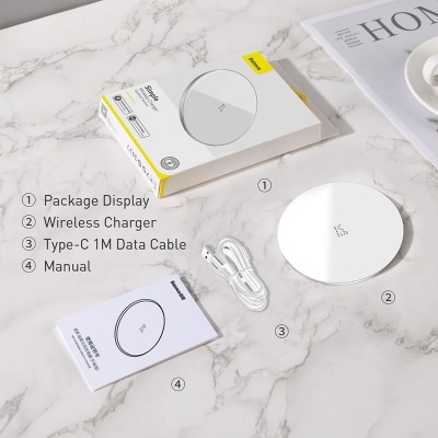 Беспроводное зарядное устройство BASEUS Simple, 2A, 15W, белый, для Type-C Беспроводное зарядное устройство BASEUS Simple, 2A, 15W, белый, для Type-C