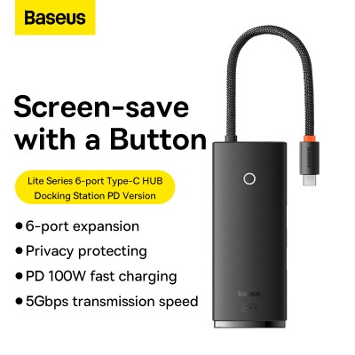 Переходник/Адаптер BASEUS Lite Series 6-Port, Разветвитель, Type-C - 2*USB3.0+HDMI+PD+SD/TF, черный Переходник/Адаптер BASEUS Lite Series 6-Port, Разветвитель, Type-C - 2*USB3.0+HDMI+PD+SD/TF, черный