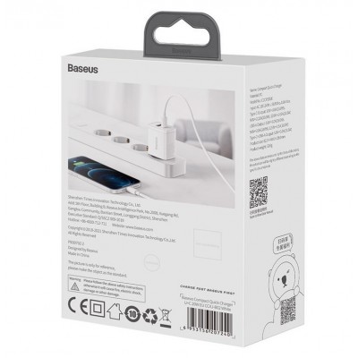 Зарядное устройство BASEUS Compact Quick Charger USB+Type-C, 3A, 20W, белый Зарядное устройство BASEUS Compact Quick Charger USB+Type-C, 3A, 20W, белый