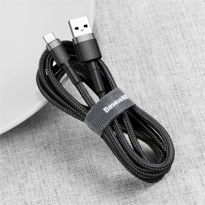 Кабель USB BASEUS Cafule, USB - Type-C, 2А, 3 м, серый+черный Кабель USB BASEUS Cafule, USB - Type-C, 2А, 3 м, серый+черный